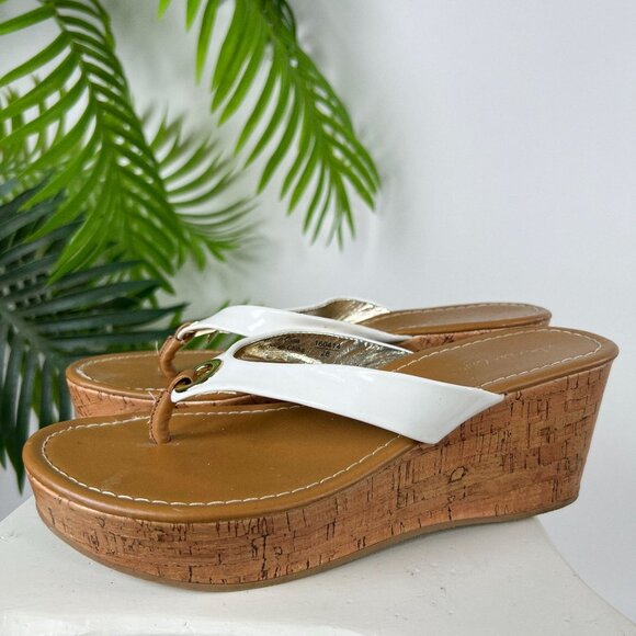 Y2K Style American Eagle Tan & White Chunky Platform Flip Flops Sandals / 7.5 - Picture 2 of 6